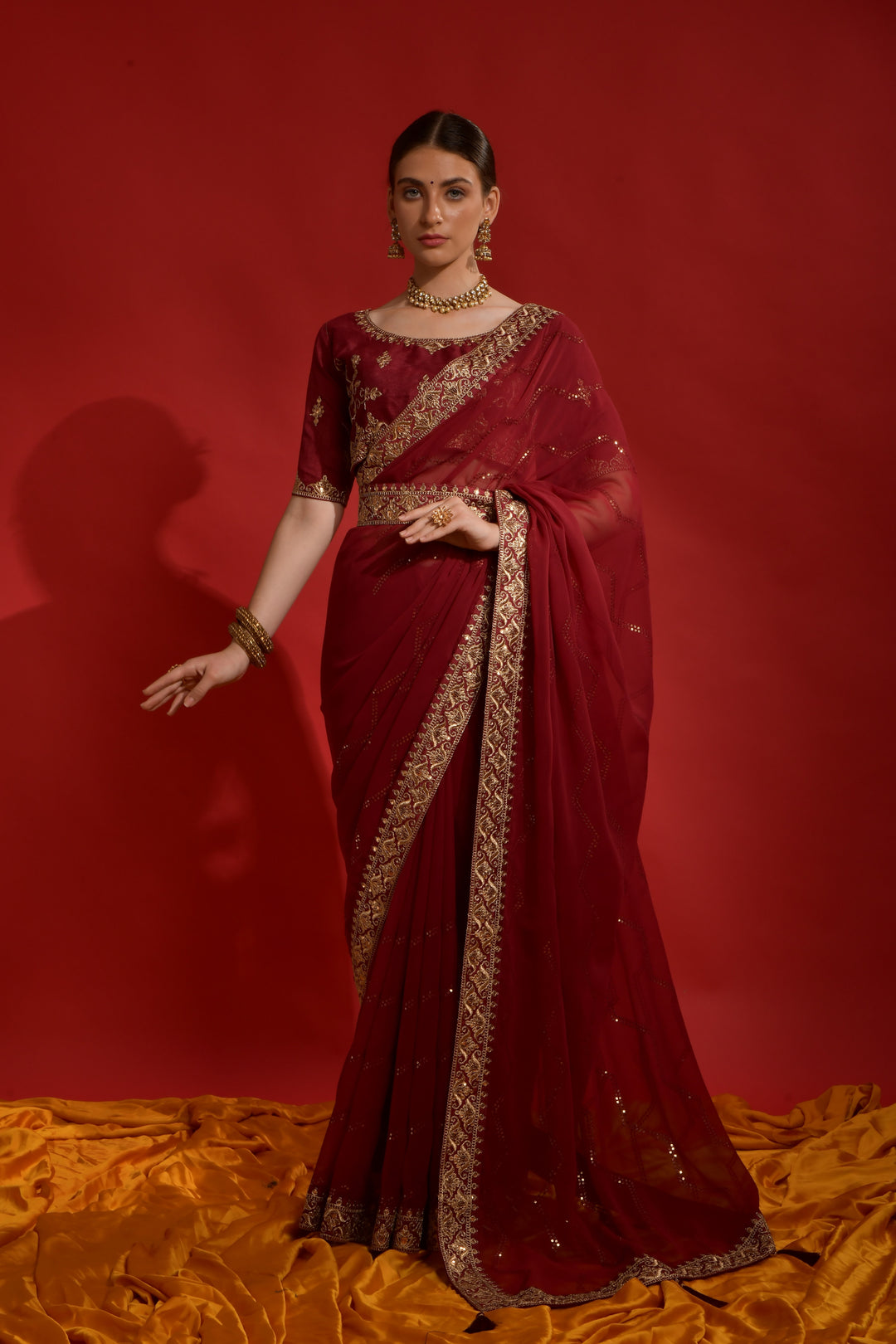 Georgette Saree with Sequins & Embroidery | Mono-Banglori Blouse for Weddings