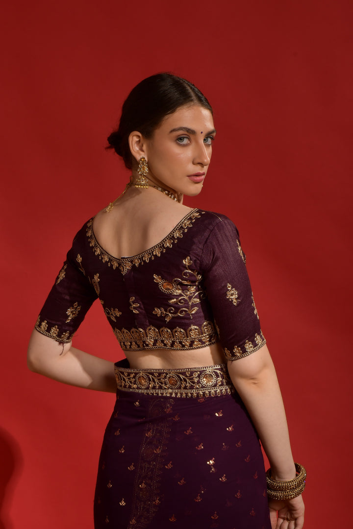 Georgette Saree with Mono-Banglori Blouse | Sequined Coding Embroidery for Weddings