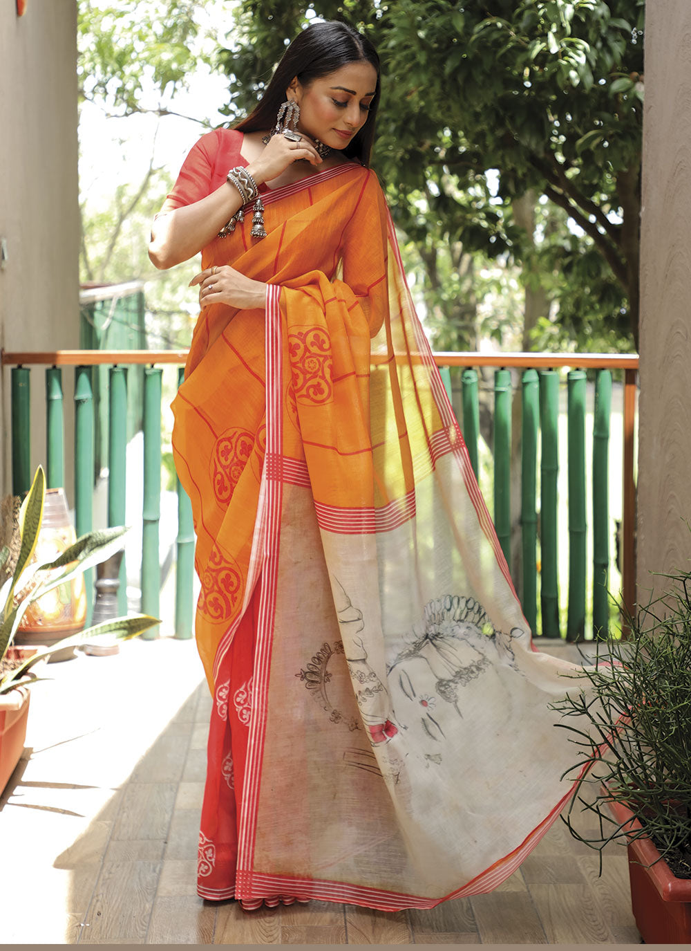 Linen Digital-Printed Saree | Wedding & Festive Traditional Elegance