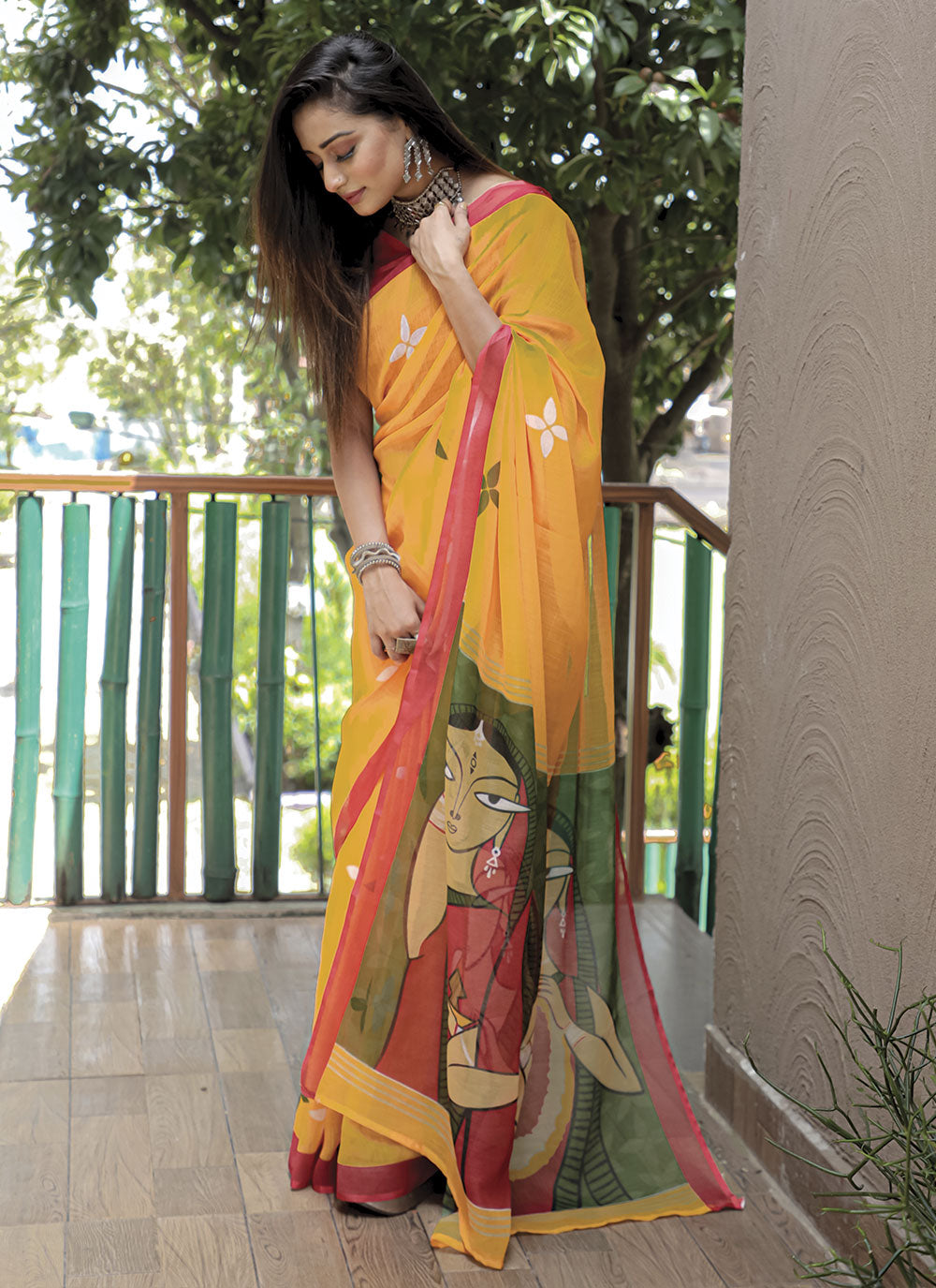 Linen Digital Printed Saree | Perfect for Weddings and Festive Occasions