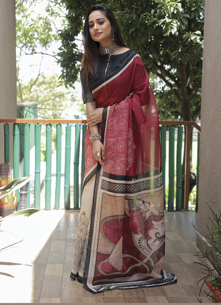 Digital Printed Linen Saree for Wedding & Festive Occasions | Elegant Design