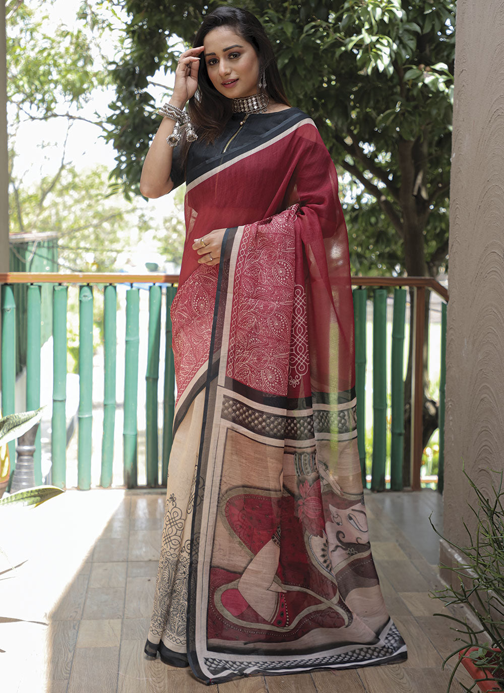 Digital Printed Linen Saree for Wedding & Festive Occasions | Elegant Design