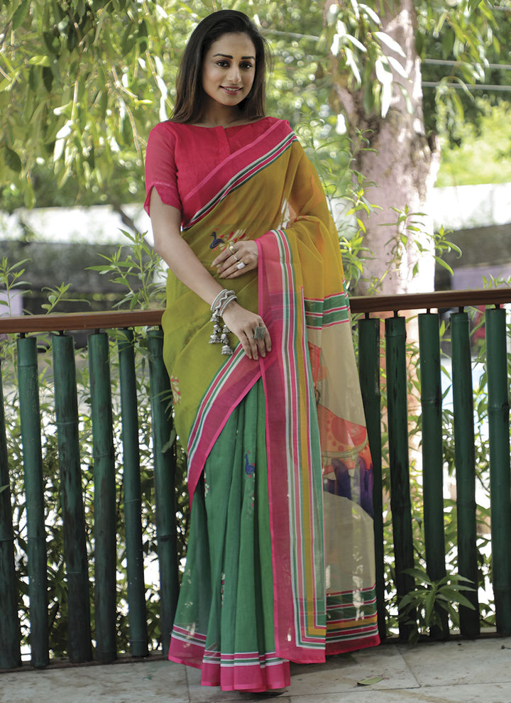 Linen Digital Printed Saree | Perfect for Weddings, Parties & Festive Events