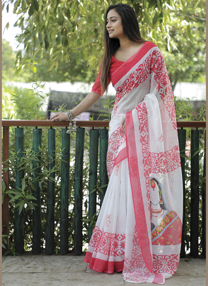 Linen Digital-Printed Saree for Special Events | Festive & Traditional Attire