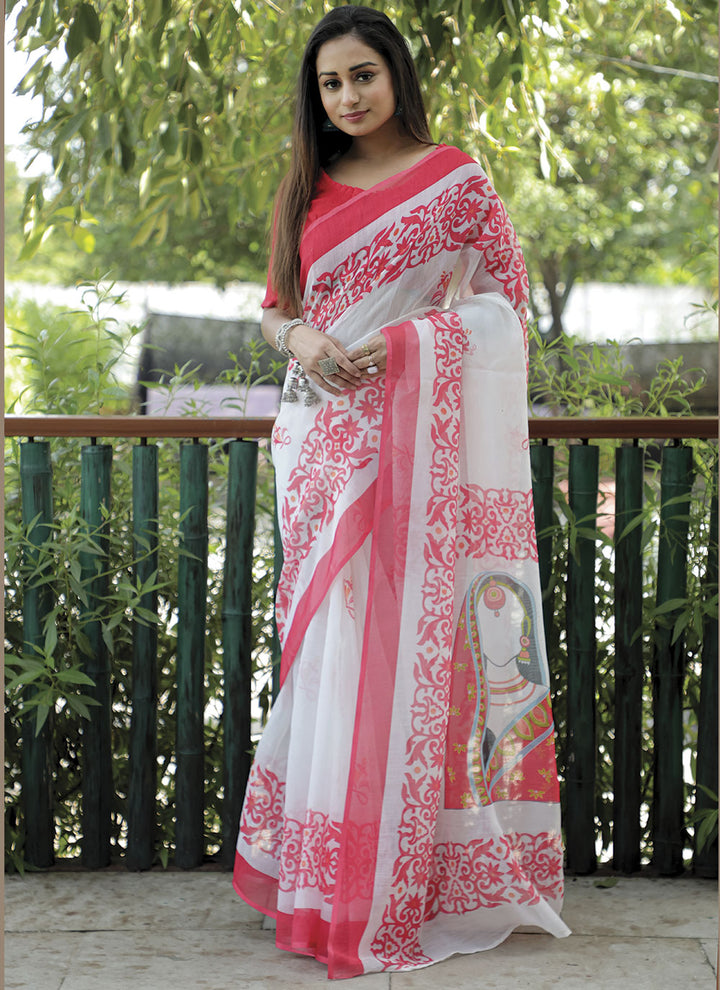 Linen Digital-Printed Saree for Special Events | Festive & Traditional Attire