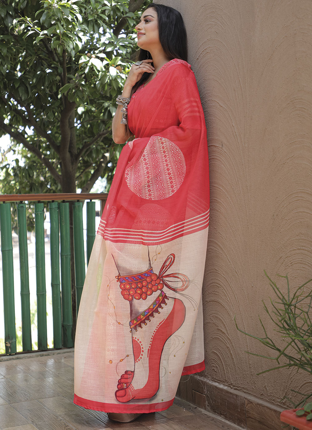 Linen Digital-Printed Saree | Perfect for Weddings, Parties, and Festivals