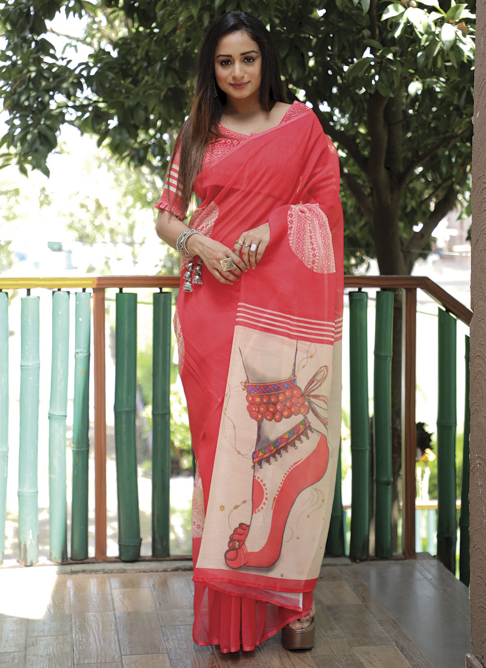 Linen Digital-Printed Saree | Perfect for Weddings, Parties, and Festivals