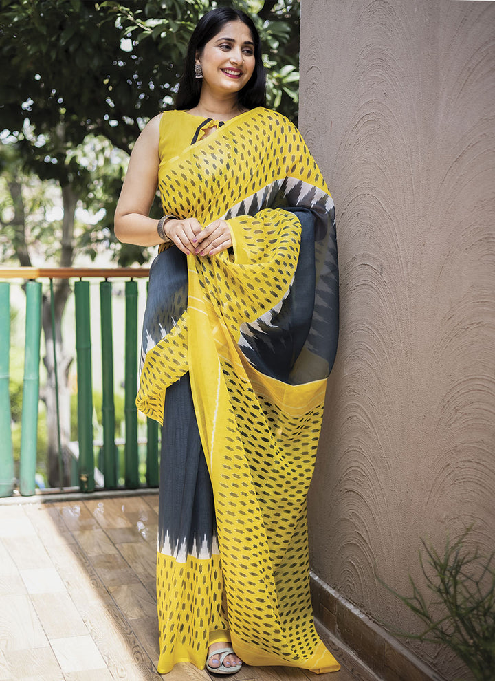 Linen Digital-Printed Saree for Special Events | Perfect for Weddings & Festivities