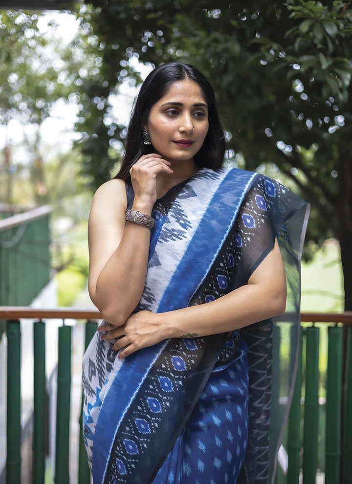 Linen Saree with Digital Print | Ideal for Weddings and Special Events