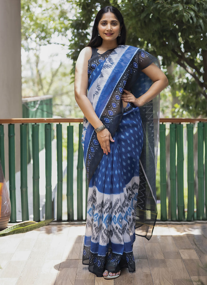 Linen Saree with Digital Print | Ideal for Weddings and Special Events