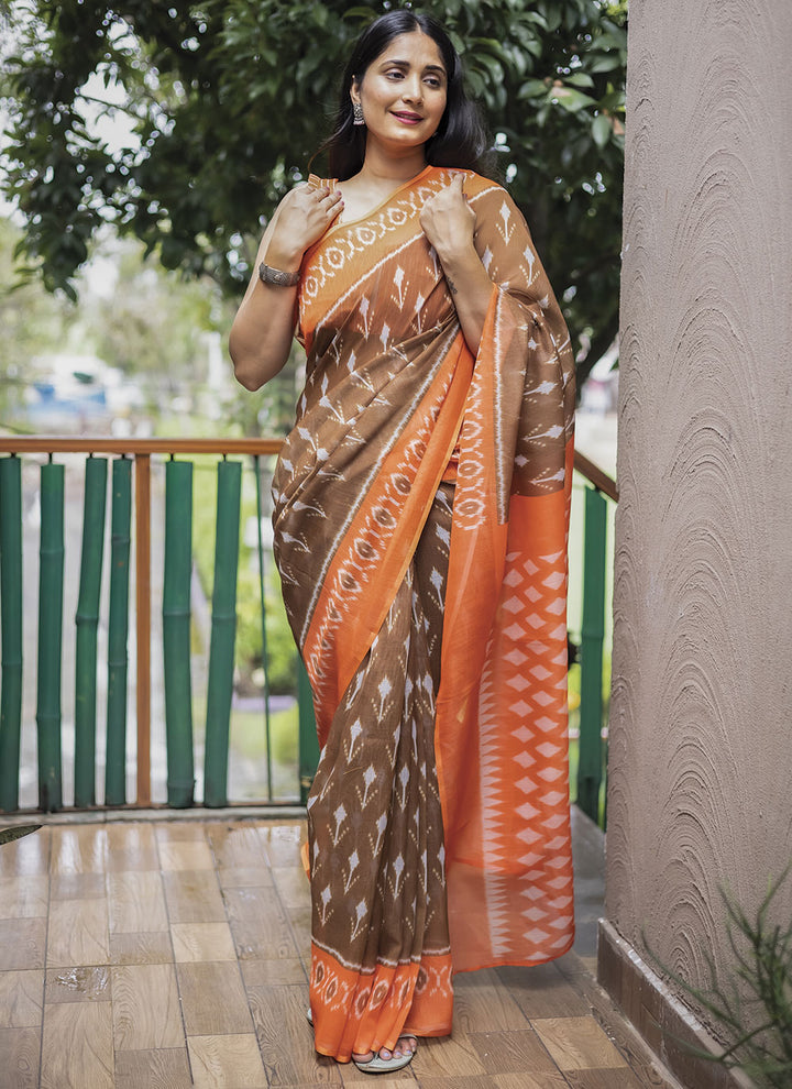 Linen Digital-Printed Saree | Perfect for Weddings and Festive Events