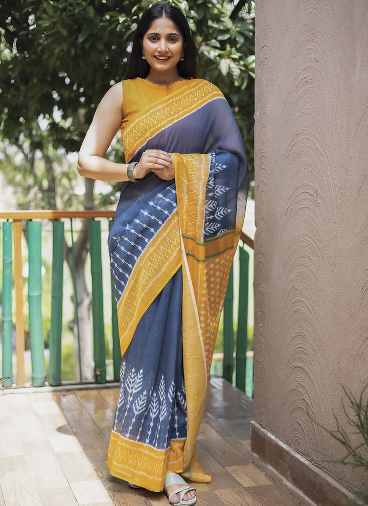 Linen Digital-Printed Saree | Perfect for Weddings, Festivals, and Events