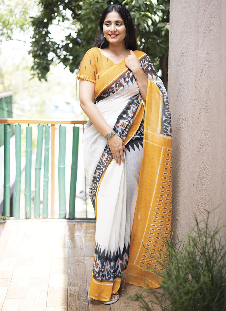 Linen Digital-Printed Saree for Special Events | Elegant Traditional Attire