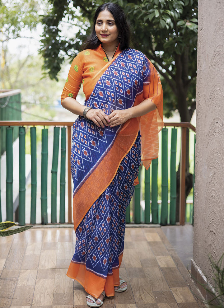 Linen Digital Printed Saree | Perfect for Special Events & Weddings