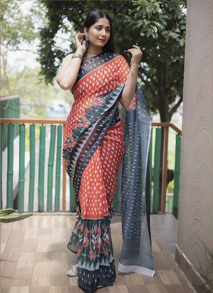 Linen Digital-Printed Saree | Perfect for Weddings, Pooja & Festive Events