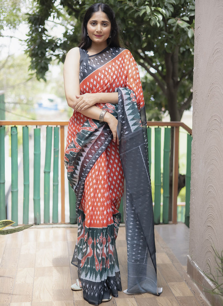 Linen Digital-Printed Saree | Perfect for Weddings, Pooja & Festive Events