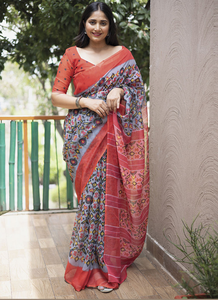 Linen Digital-Printed Saree | Perfect for Weddings and Festive Occasions