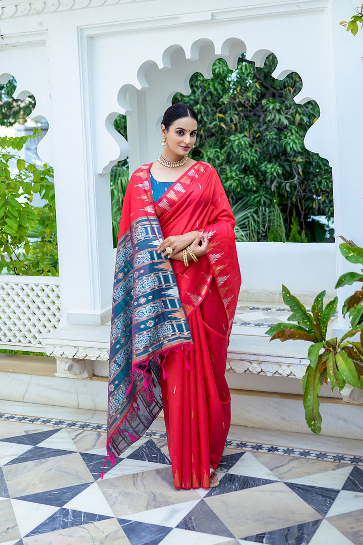 Tusser Silk Saree | Wevon Silver & Copper Jari Temple Design for Events