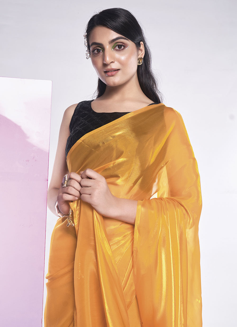 Designer Solid Jimmy-Choo Saree | Art-Silk Blouse for Special Events