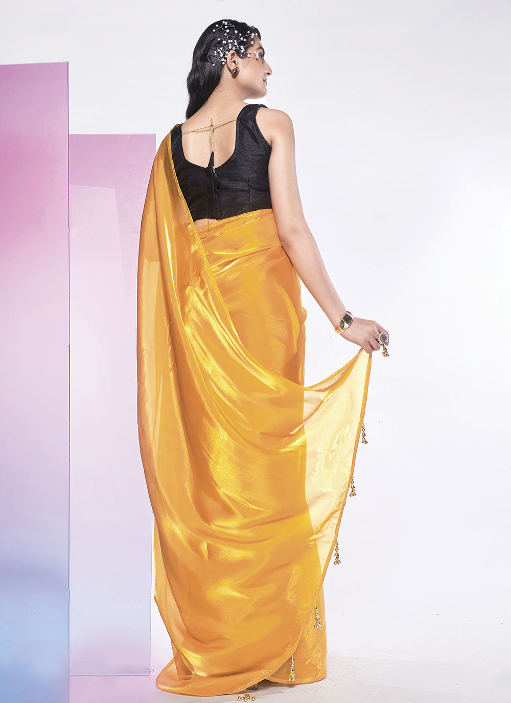 Designer Solid Jimmy-Choo Saree | Art-Silk Blouse for Special Events