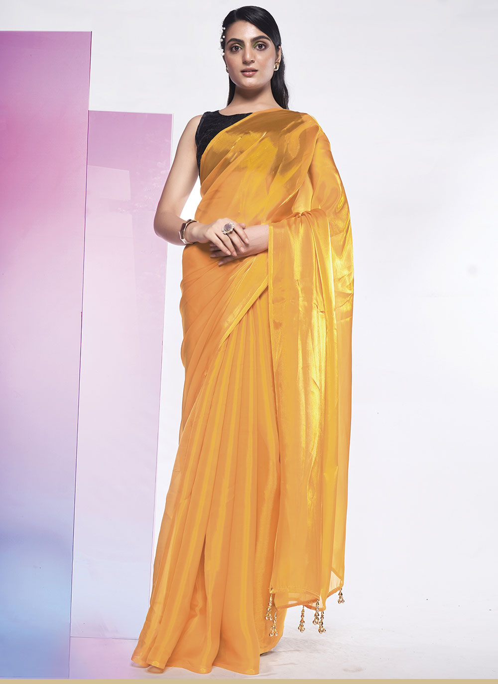 Designer Solid Jimmy-Choo Saree | Art-Silk Blouse for Special Events