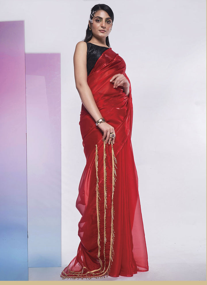 Elegant Jimmy-Choo Solid-Designer Saree | Art-Silk Blouse for Special Events