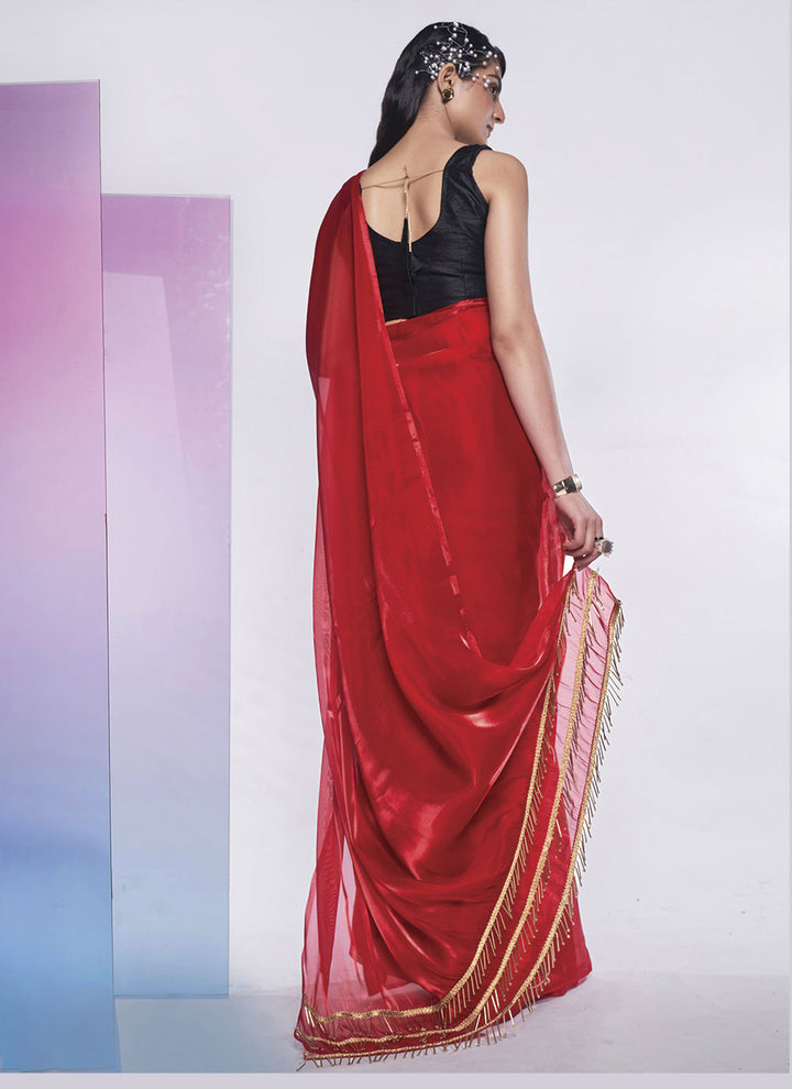 Elegant Jimmy-Choo Solid-Designer Saree | Art-Silk Blouse for Special Events