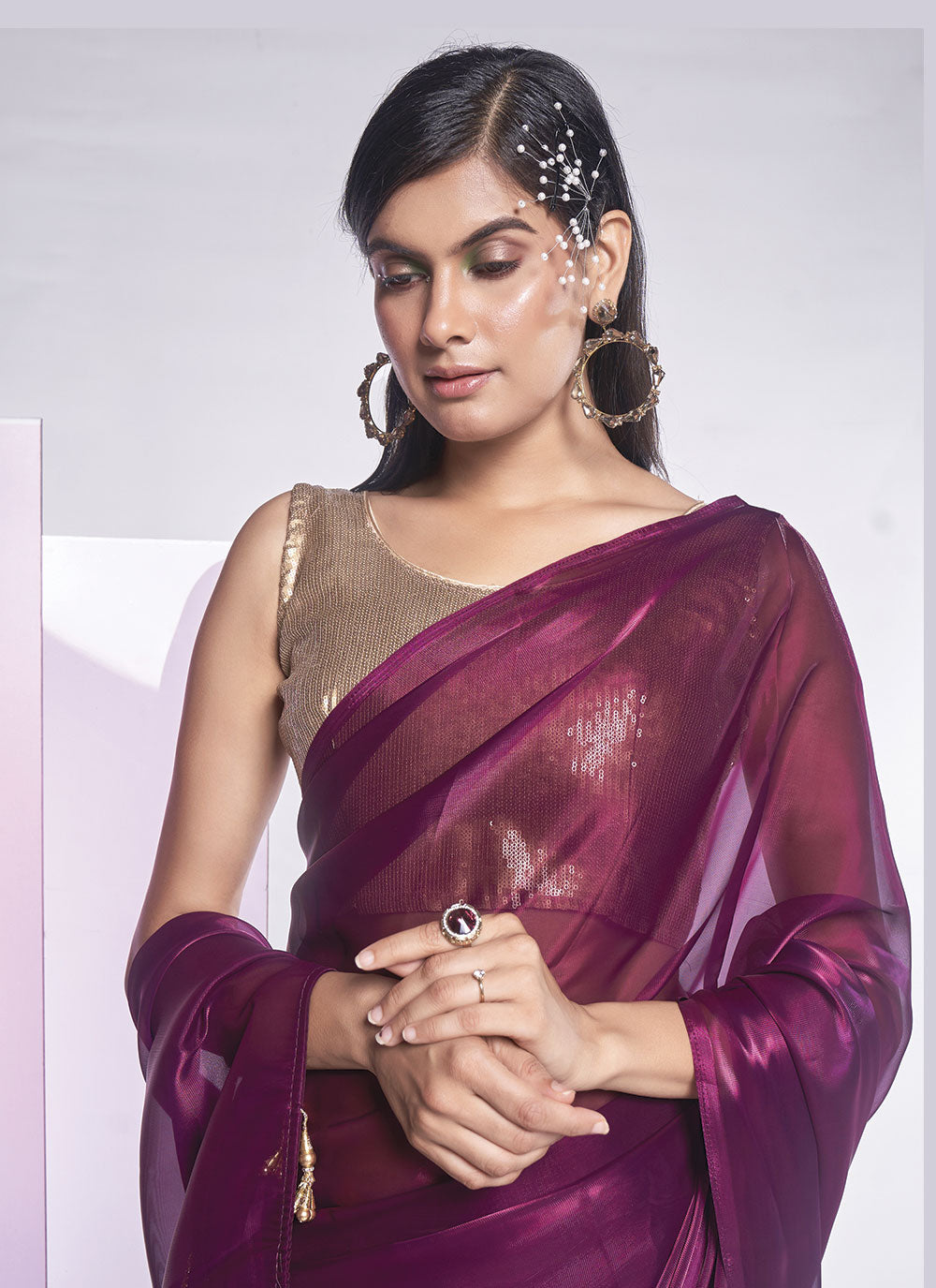 Designer Solid Jimmy-Choo Saree | Art-Silk Blouse for Special Events