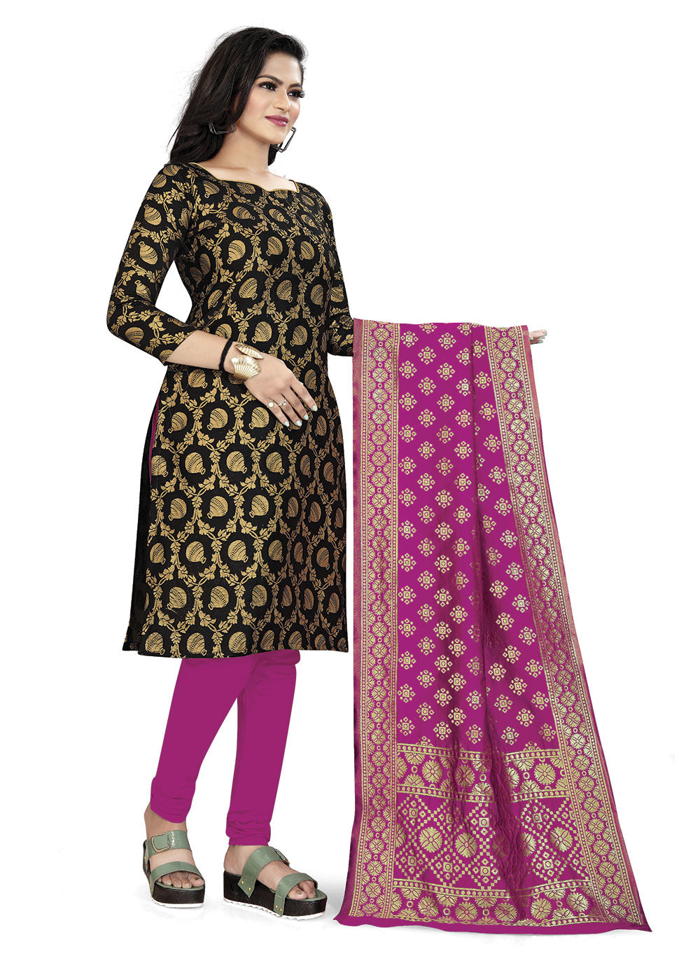 Modern Banarasi Silk Kurti Set | Woven Jacquard & Tafetta Bottom