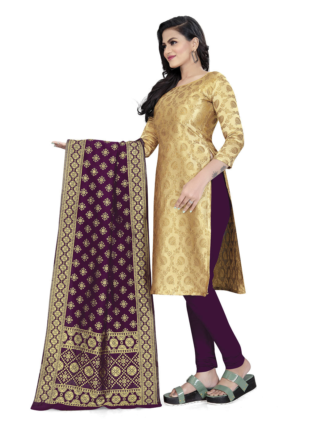 Modern Banarasi Silk Kurti Set | Woven Jacquard & Tafetta Bottom