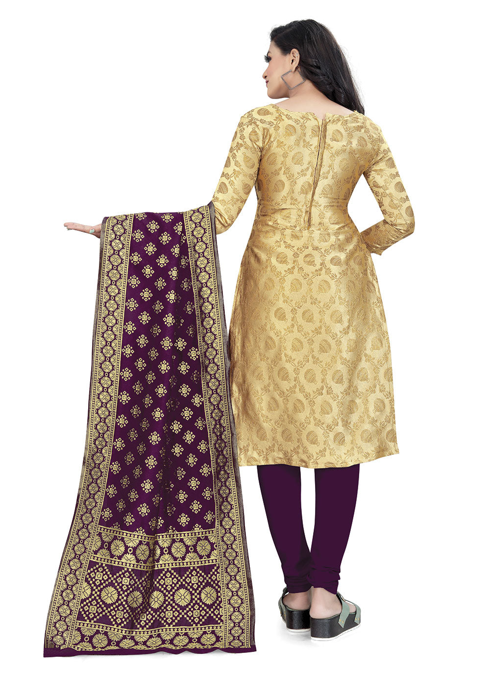 Modern Banarasi Silk Kurti Set | Woven Jacquard & Tafetta Bottom