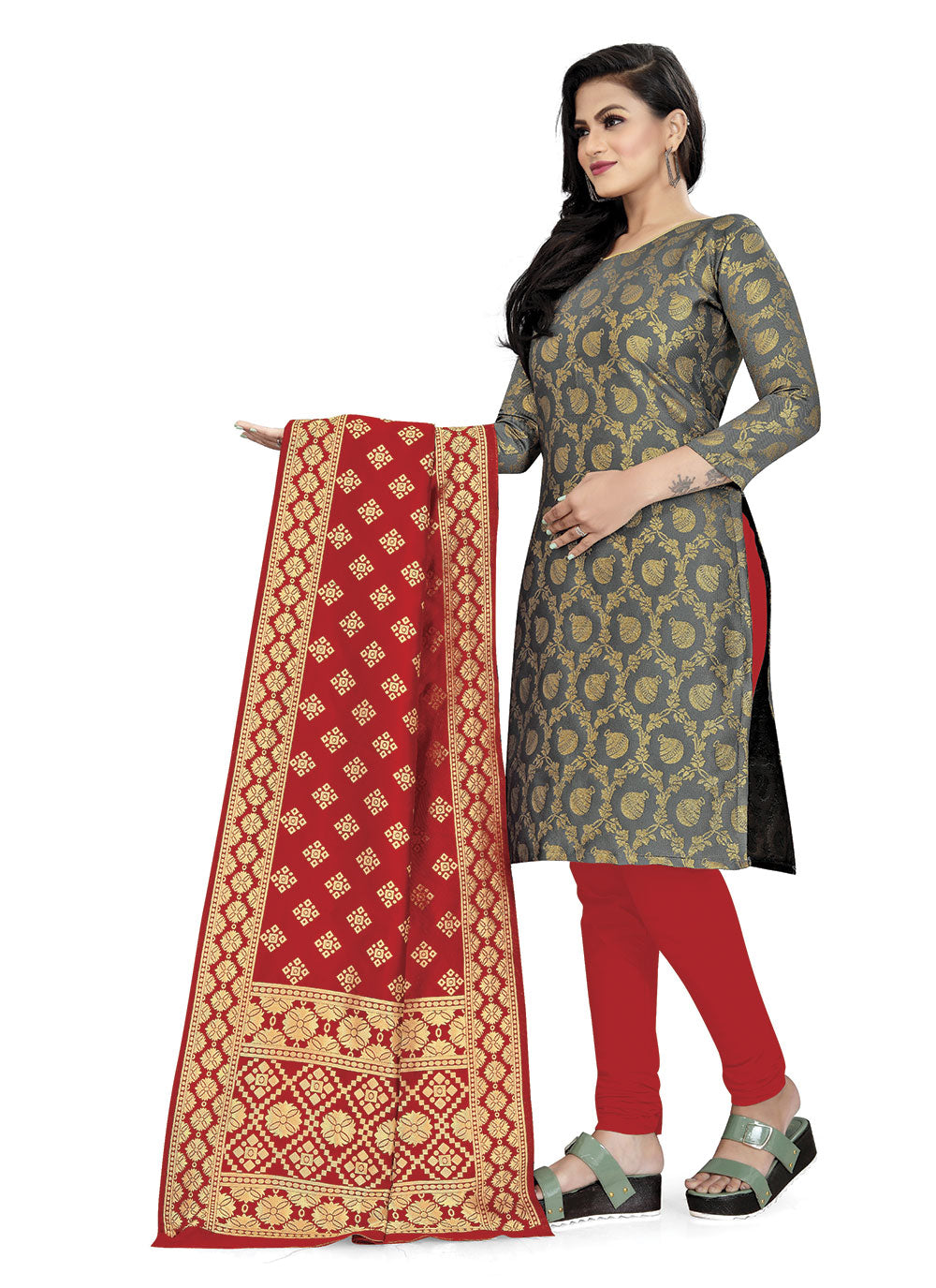 Modern Banarasi Silk Kurti Set | Woven Jacquard & Tafetta Bottom