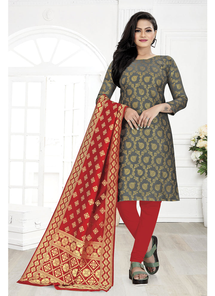 Modern Banarasi Silk Kurti Set | Woven Jacquard & Tafetta Bottom