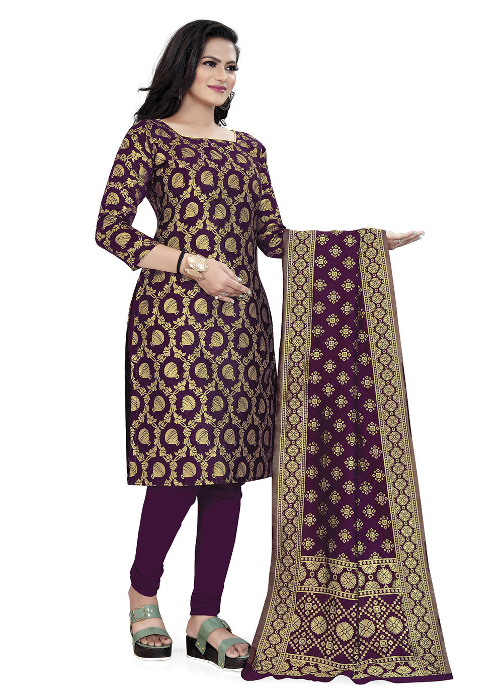 Modern Banarasi Silk Kurti Set | Woven Jacquard & Tafetta Bottom