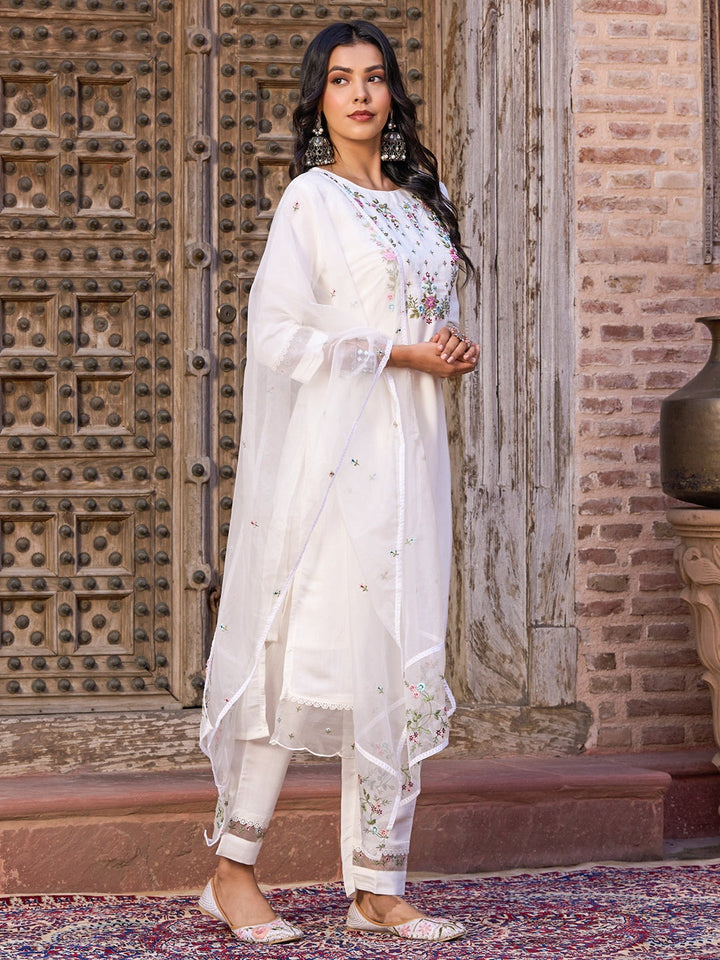 Designer Embroidery Work | Viscose Chanderi Suit with Organza Dupatta