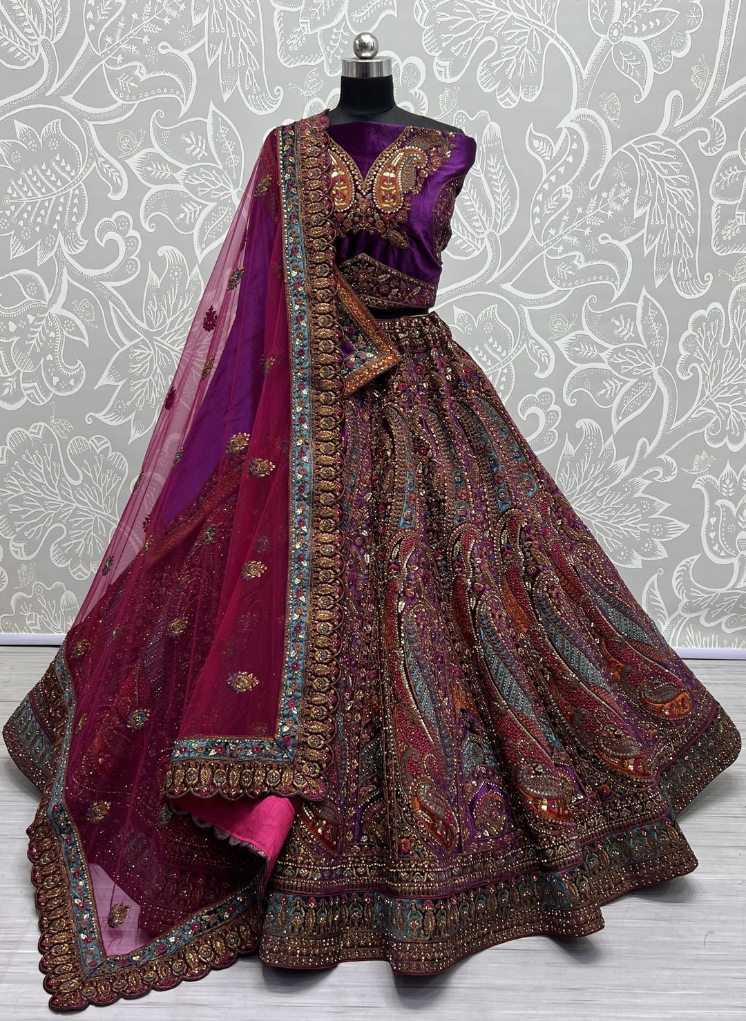 Velvet Patchwork Lehenga | Embroidery & Sequence Design for Weddings