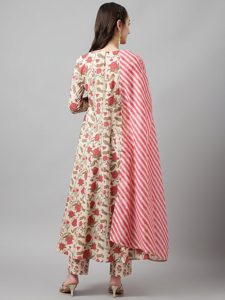 Beautiful Designer Printed Cotton Suit | Elegant Chanderi Dupatta Set