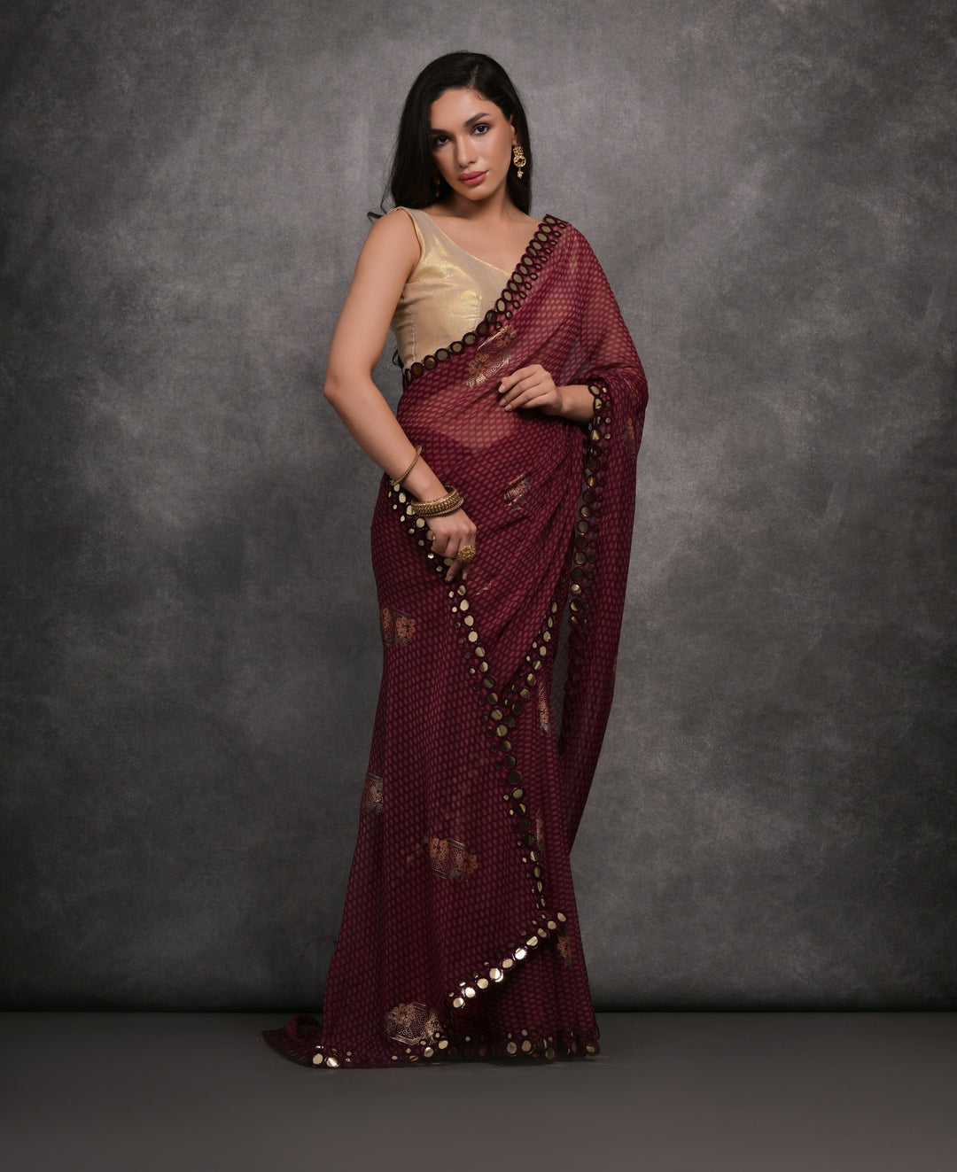 Designer Georgette Saree | Satin Gotta Blouse with Foil Printed Design