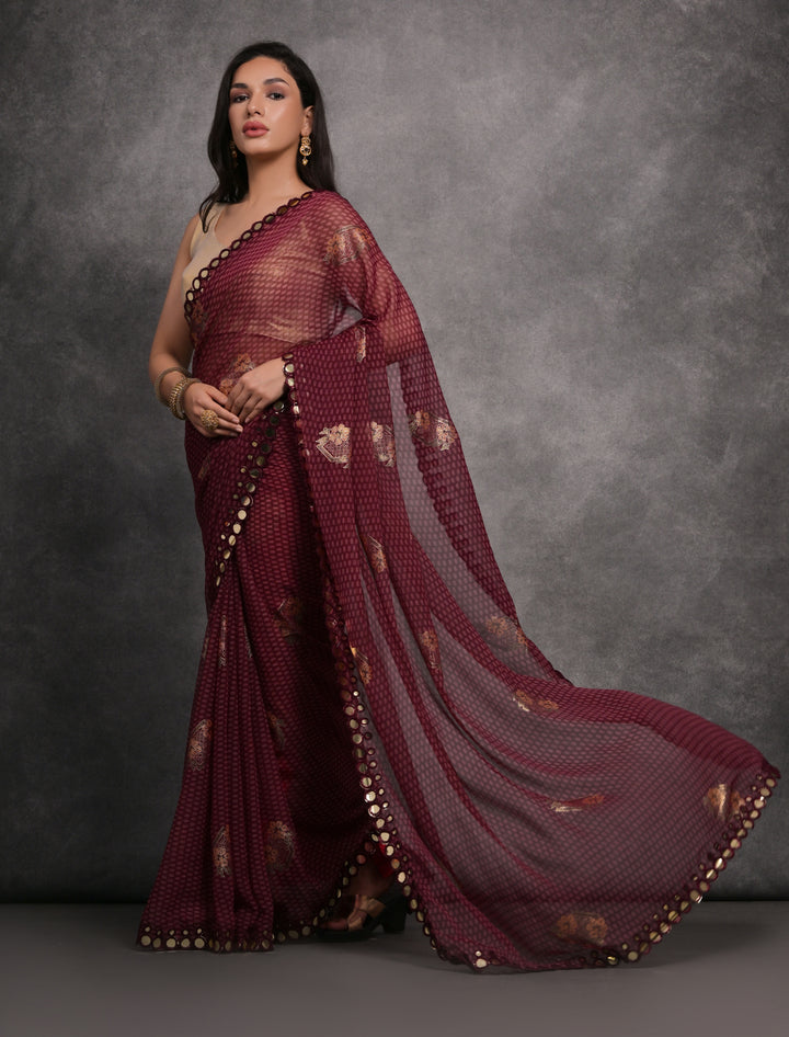 Designer Georgette Saree | Satin Gotta Blouse with Foil Printed Design