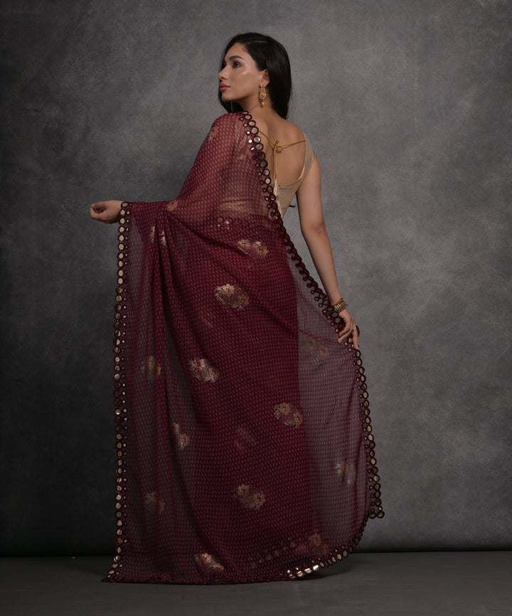 Designer Georgette Saree | Satin Gotta Blouse with Foil Printed Design