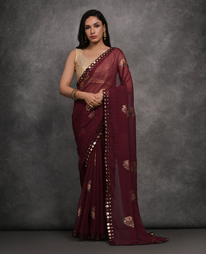 Designer Georgette Saree | Satin Gotta Blouse with Foil Printed Design