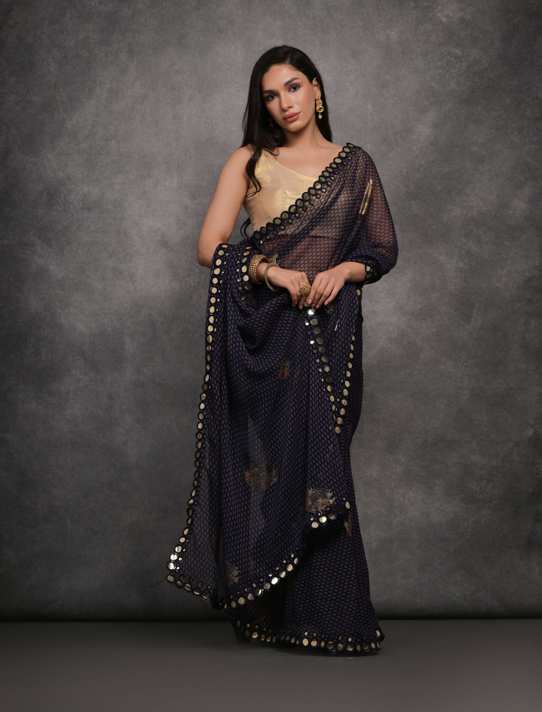 Designer Georgette Saree | Satin Gotta Blouse with Foil Printed Design