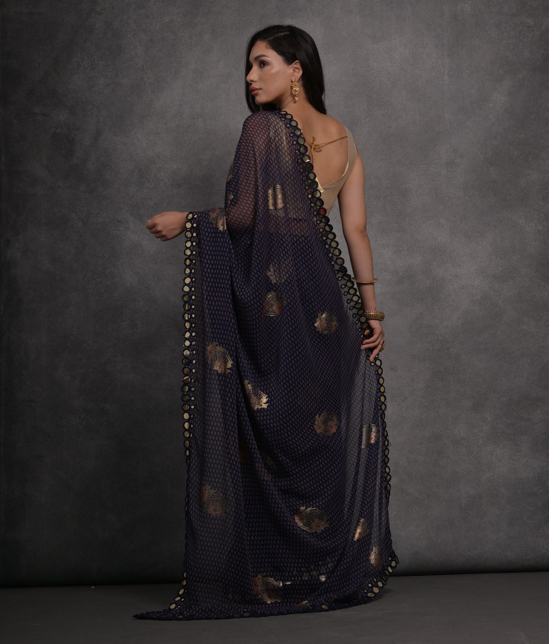 Designer Georgette Saree | Satin Gotta Blouse with Foil Printed Design