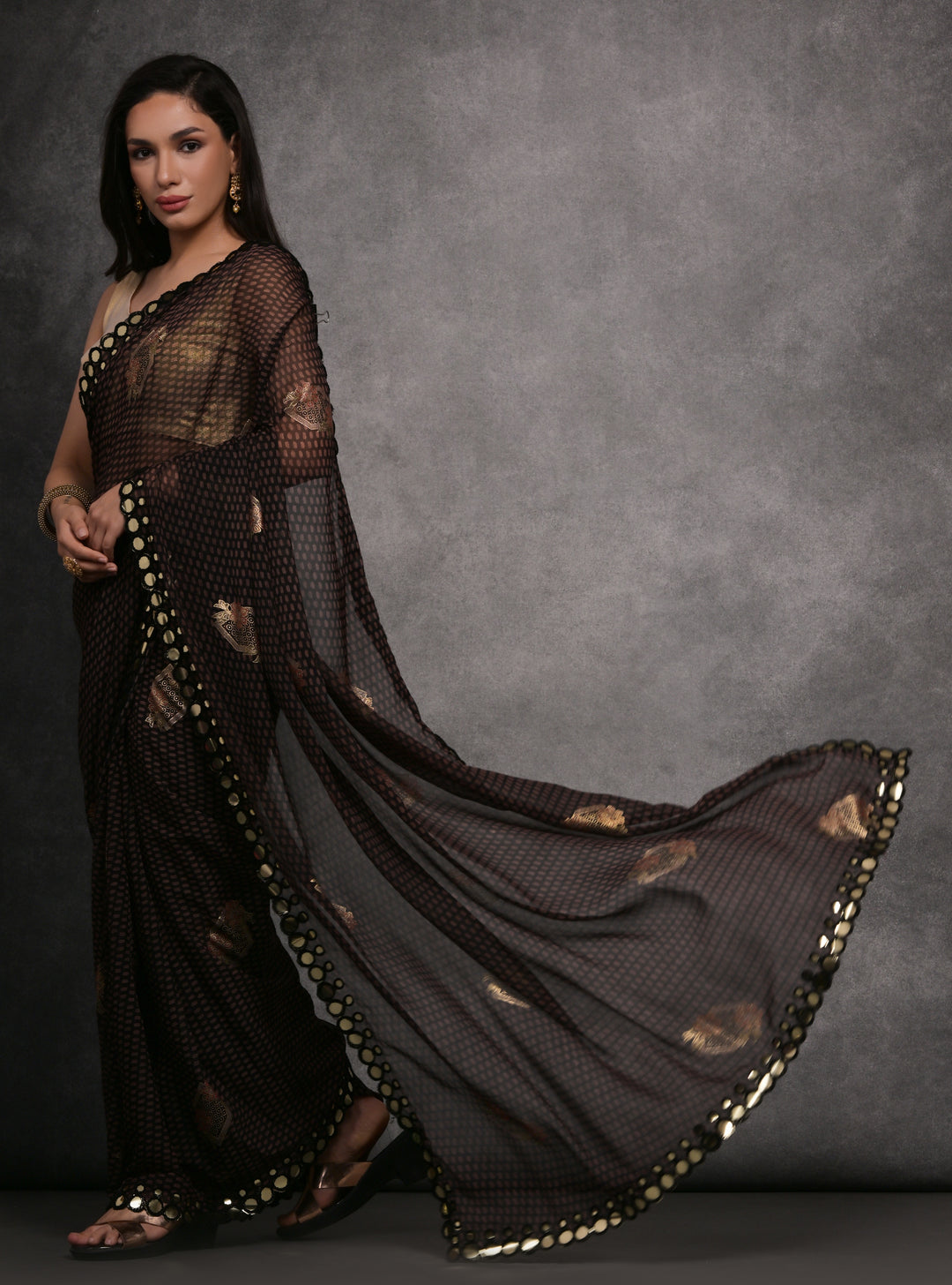 Designer Georgette Saree | Satin Gotta Blouse with Foil Printed Design