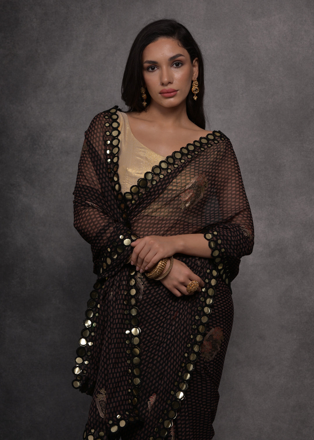 Designer Georgette Saree | Satin Gotta Blouse with Foil Printed Design