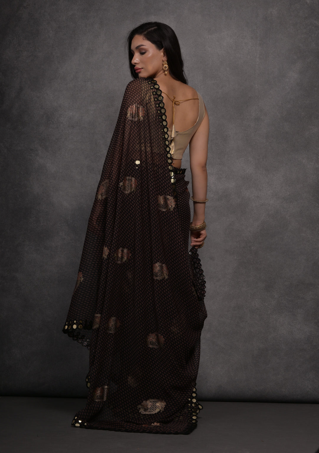 Designer Georgette Saree | Satin Gotta Blouse with Foil Printed Design