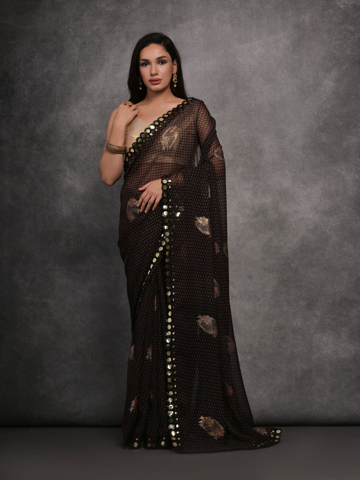 Designer Georgette Saree | Satin Gotta Blouse with Foil Printed Design