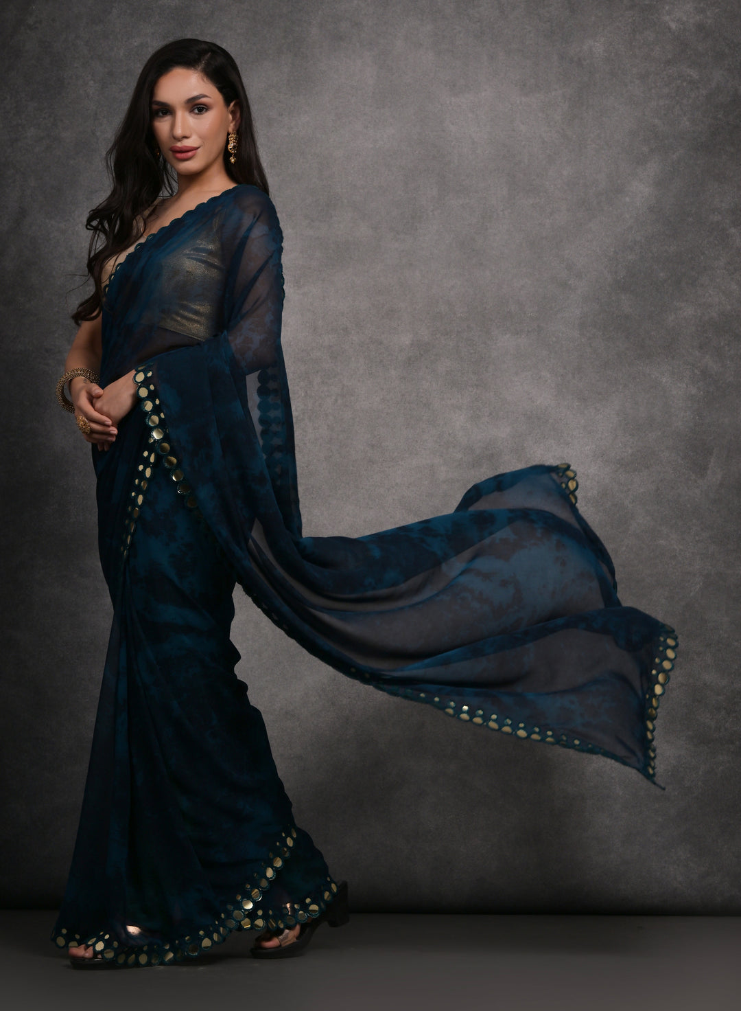 Designer Georgette Saree | Prizam Printed with Mirror Work Lace Border