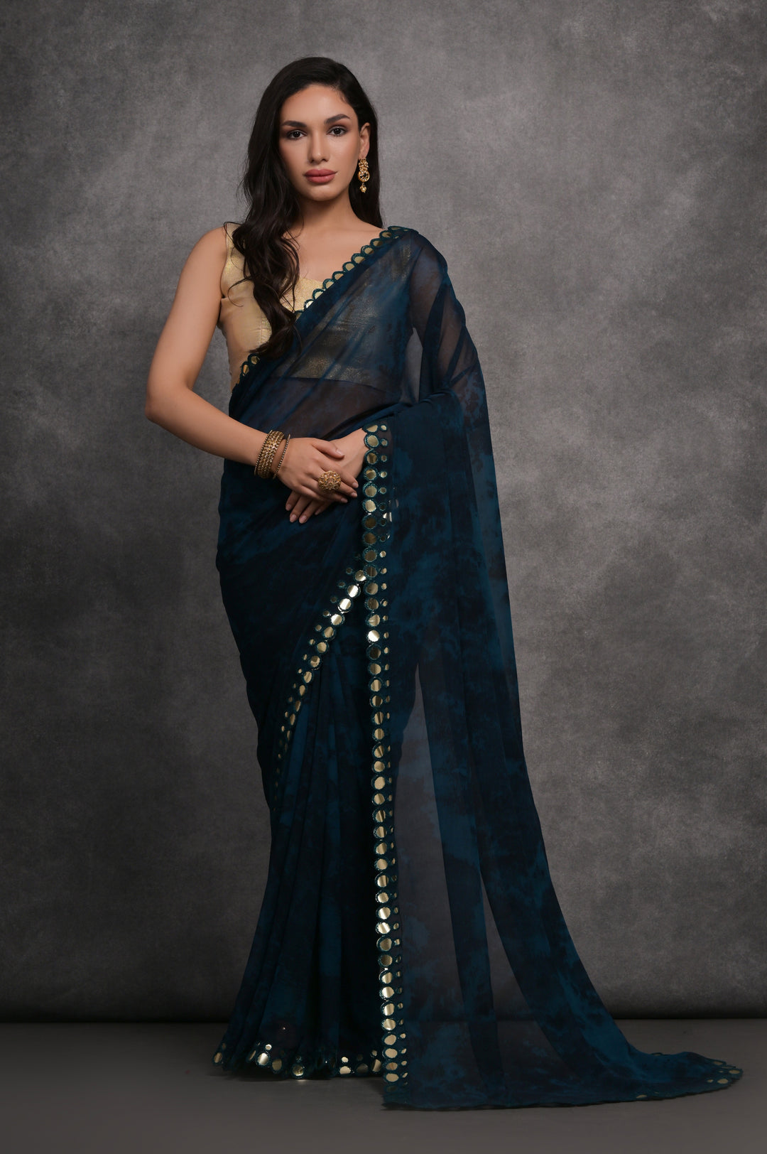 Designer Georgette Saree | Prizam Printed with Mirror Work Lace Border