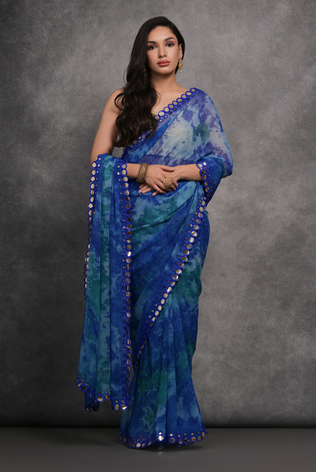 Designer Georgette Saree | Prizam Printed with Mirror Work Lace Border